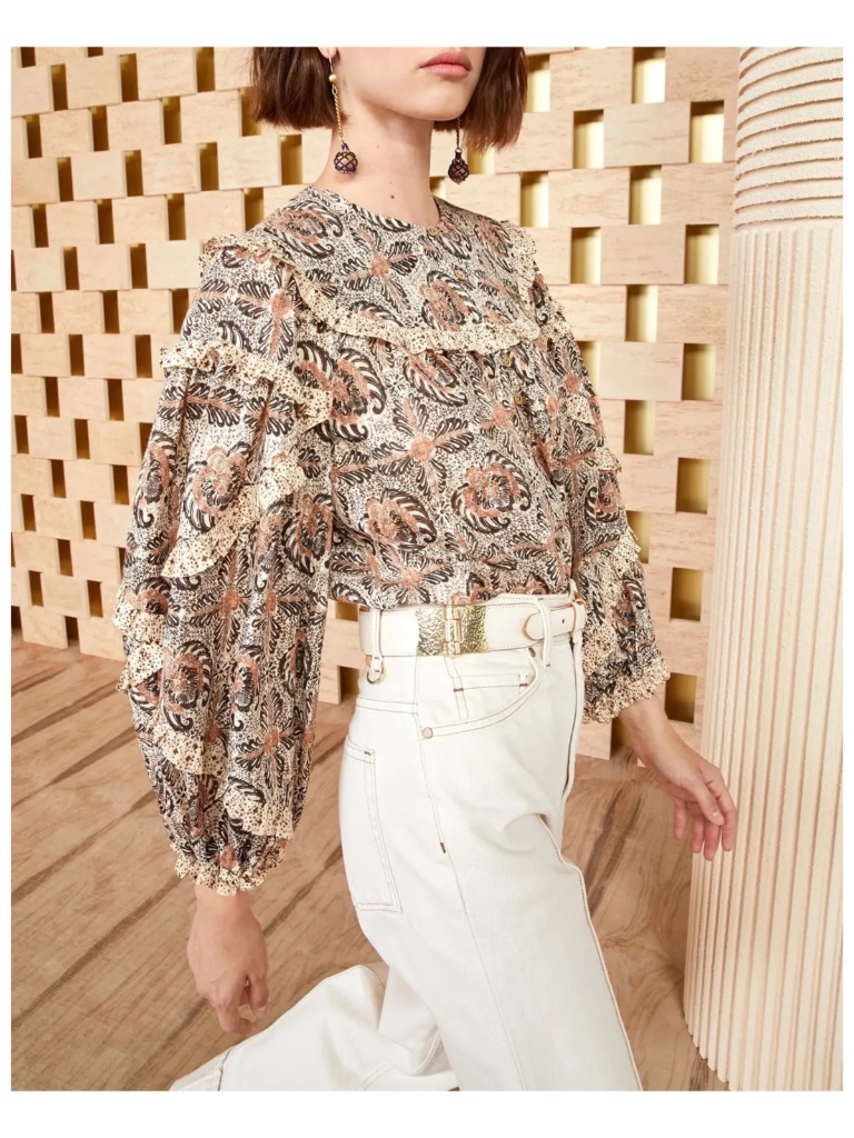 Ulla Johnson Edith Floral Leaf Print Balloon Sleeve Blouse- Size 10